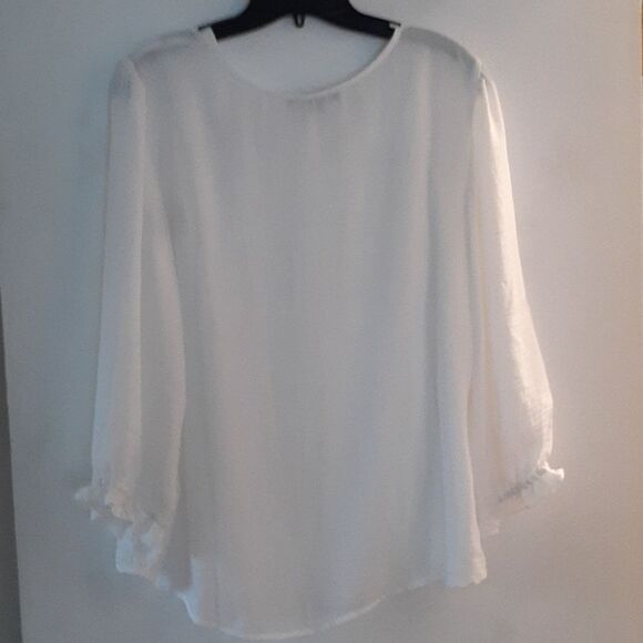 Adrianne vittadini shirt L  White blouse sheer flowy blouse top soft girl  top - Picture 6 of 6